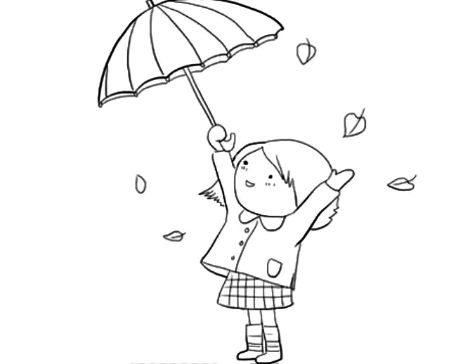 雨天里打伞的卡通女孩
