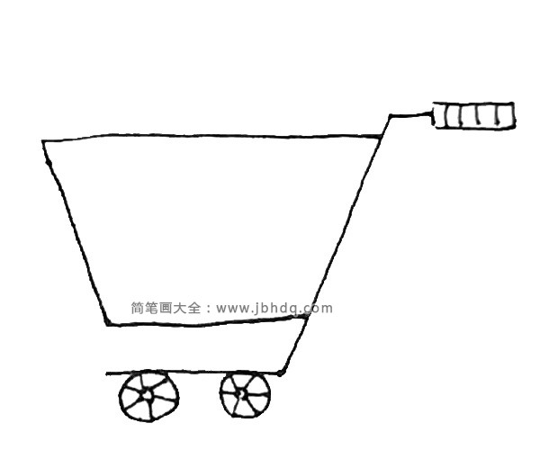 第四步：在上面画上购物车的框架，用一个倒梯形来表示。