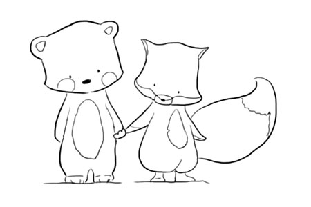 可爱的小熊和狐狸
