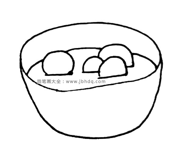 第四步：在里面再画上一条弧线，代表碗里汤的高度。