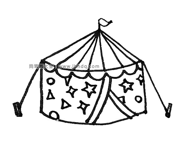 第七步：给马戏团帐篷加上各种自己喜欢的图案。