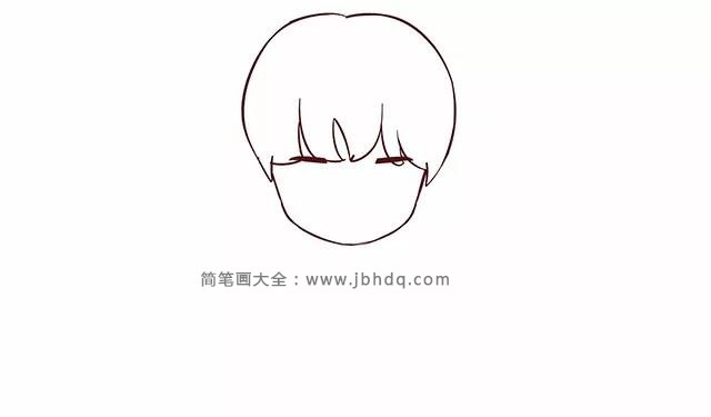 第一步  先画出吴磊的脸型，再画出他的发型，刘海跟谦谦的略有不同。