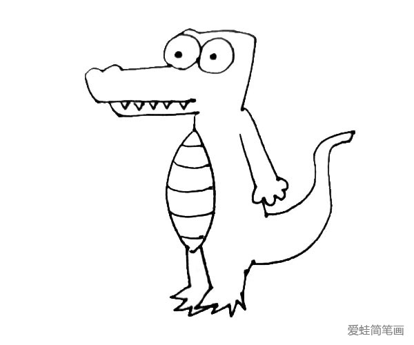 第七步：在鳄鱼的后面，画上一条粗壮的尾巴，用曲线来表示就好。