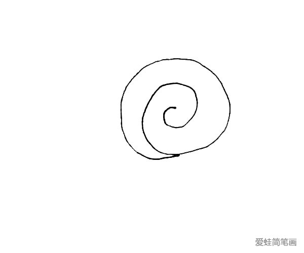 第一步：先画上一个漩涡的圆形作为蜗牛背上的壳。