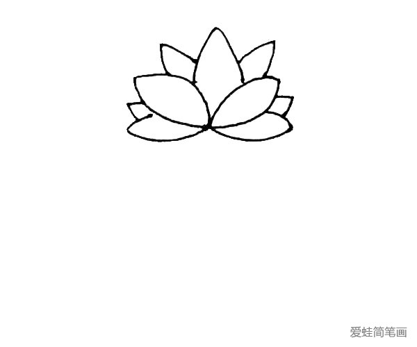 第三步：下面也是同样的画法，先画出两片花瓣，然后在中间补上一片小一点的花瓣。