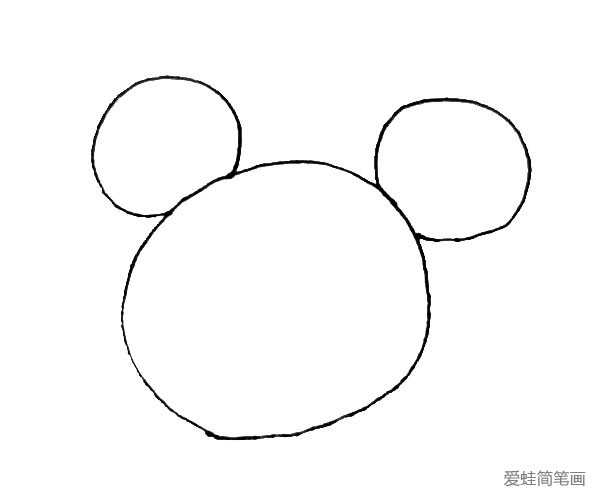 第二步：大圆的上面，在两边画上两个小圆作为耳朵。
