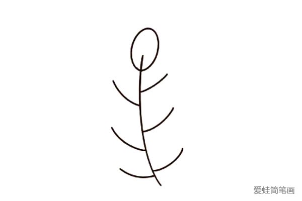 2.在主茎顶部画上一片树叶。