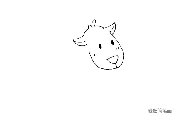 第三步：脸里面，点上驯鹿的小眼睛，画上一个倒三角形的鼻子，竖下来一条线，并在脸颊上画一点小红晕。