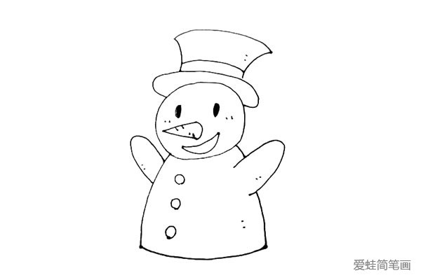第七步：在雪人的身体上再画上几个圆形的纽扣，并加上一些纹理。