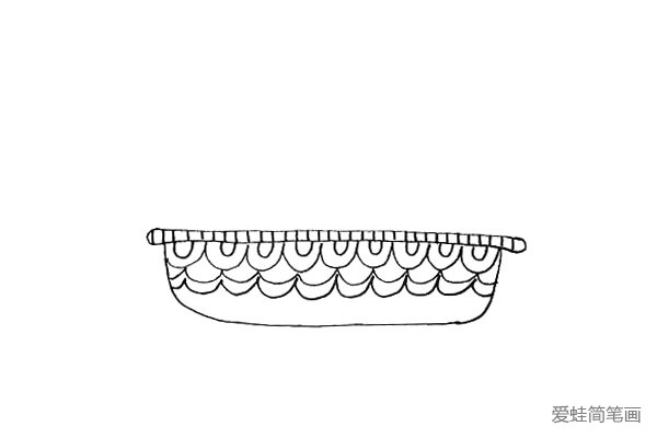 第三步:在长条上面画出一条条短短的竖线;在花盆底座上画出相连的波浪线;