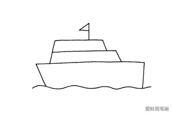 3.在下面用波浪线画出海浪，船顶部画一面三角形的小旗子。