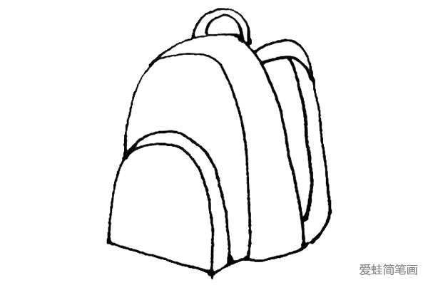 第五步：在右边，用曲线，画出书包的背带，注意其中曲线的变化和穿插。
