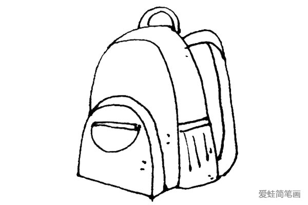 第六步：给书包用线条加上一些装饰，例如侧面的和书包前的小口袋。