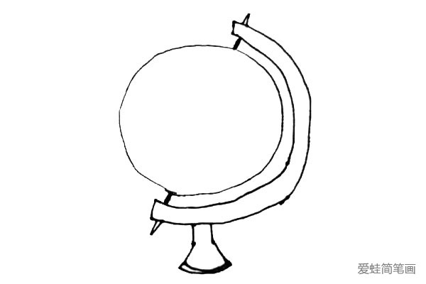 第五步：在下面，画上两条小竖线，接上一个台子的形状，注意厚度。