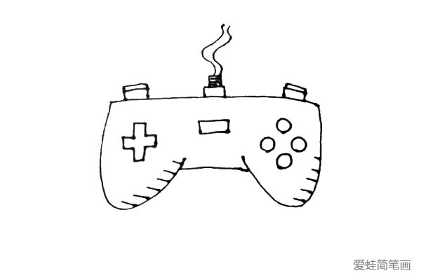第六步：在游戏手柄的上面，再画上两个小方形来代表按键，下面，用小斜线来表示阴影。
