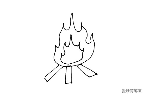第四步：外围，画上一个更大的火焰把小火焰包裹住，画法和刚刚一样。