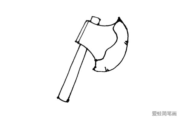 第五步：画出斧子上的木棍，分为上下两节，都是长方形。