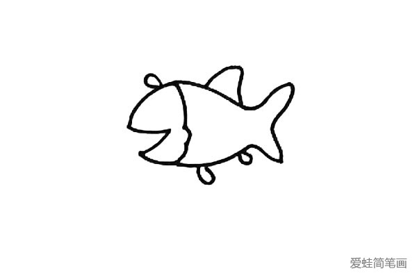 第三步：用大弧度的曲线画出鱼鳍的轮廓，一共要画四个!