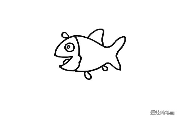 第四步：用两个圆形画出小鱼大大的眼睛。