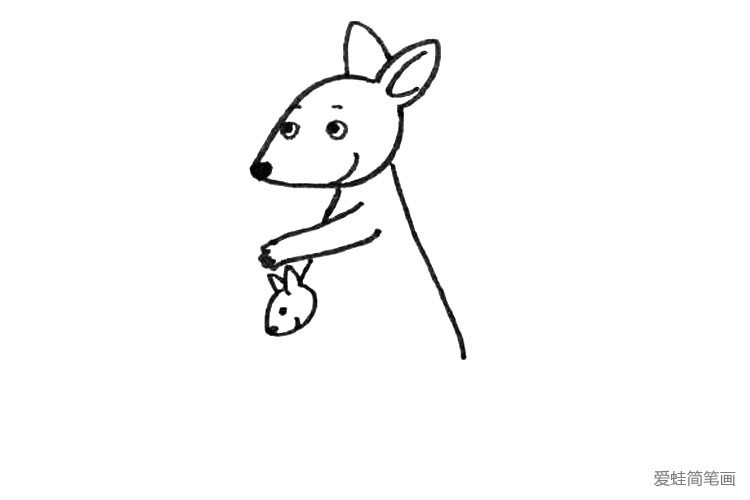 4.画袋鼠是一只手和袋鼠宝宝的头。