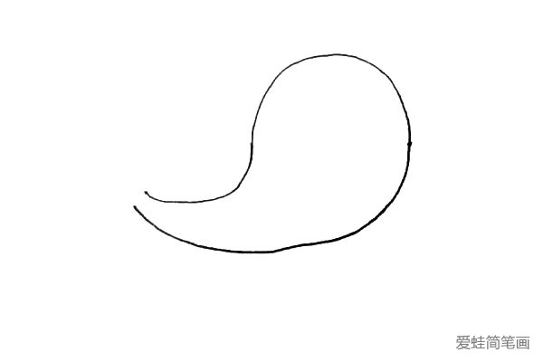 第二步：沿着半圆画下两条曲线，形成有点像芒果或是虾仁的外形。