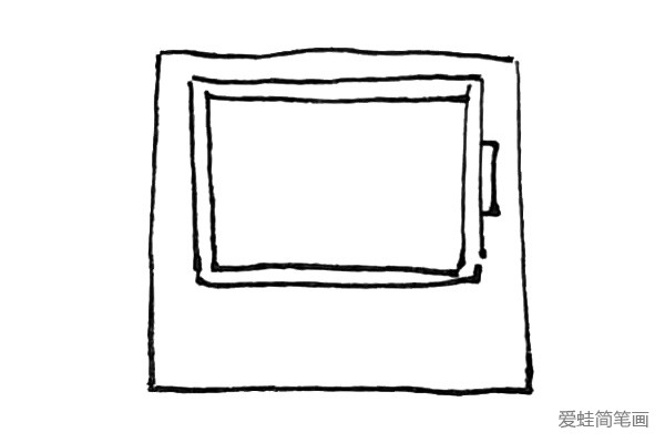 第三步：在里面再加上一个正方形，右边画上一个小的长方形。