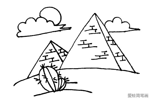 第七步：还可以在金字塔上画上横线和竖线作为金字塔的砖块。
