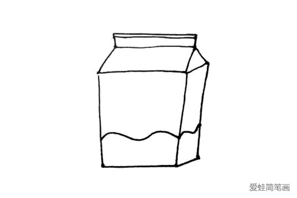 第五步：盒装牛奶的外形画好后，中间加上一条波浪线作装饰。