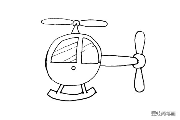 第五步：下面画上直升机落地的支架，像是方形和弧线结合的形状。