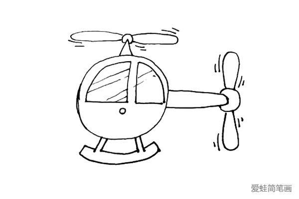 第六步：给直升机的螺旋桨附件加上一些小弧线表示动起来的感觉。