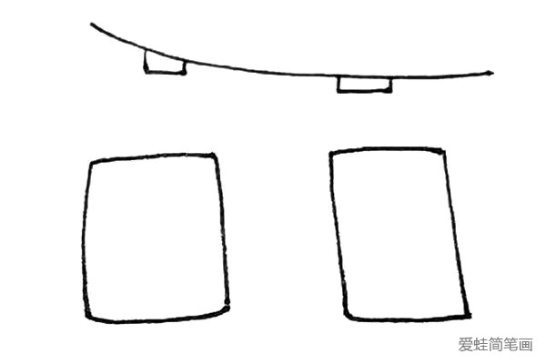 第二步：在下面画上两个方形车厢，可以画得大一点。
