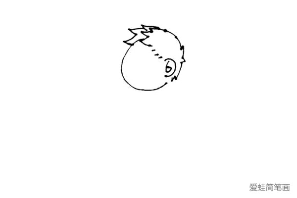 第二步：接着画上小学生的头发和耳朵，耳朵里面用一个6来表示结构。