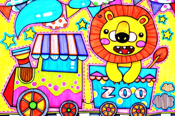 儿童画 动物园的小狮子