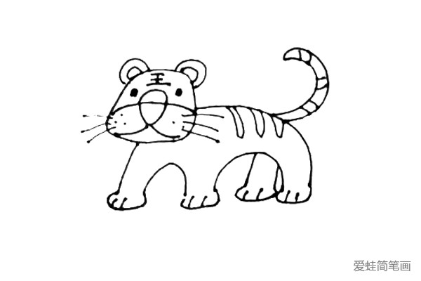 第七步：在老虎的身上和尾巴上画上一些花纹。