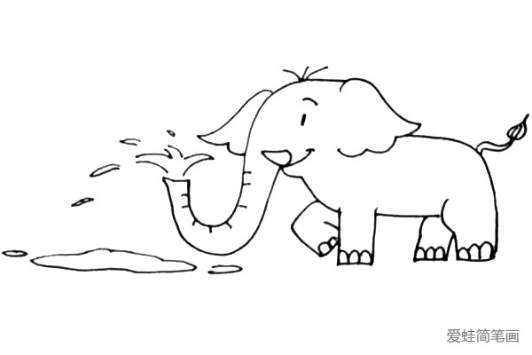 第六步：细化一下大象身上的纹路，例如大象鼻子上的褶皱，稀疏的头发和大象的脚趾。