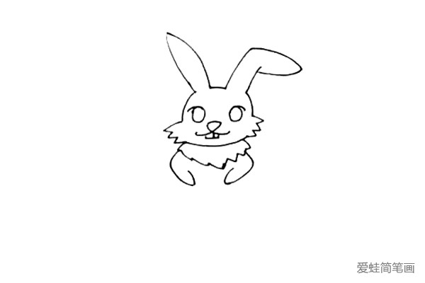 第四步：在兔子的头部下面画上一个类似围巾的图案，左右两边画上它对称的前肢。
