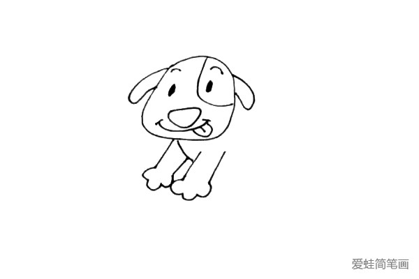 第四步：画上小狗前面的两只腿，再画上它雪花形状的爪子。