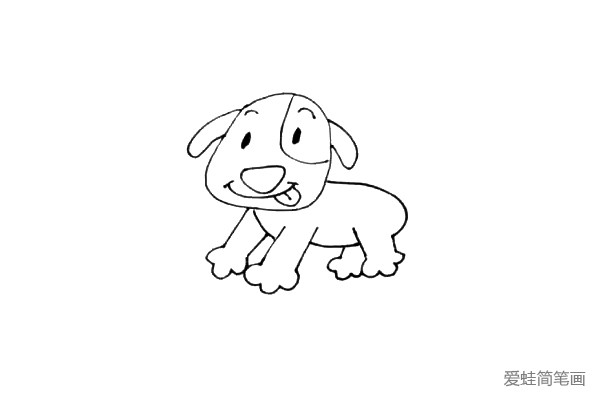 第五步：再画上小狗后面的两只腿和小爪子。