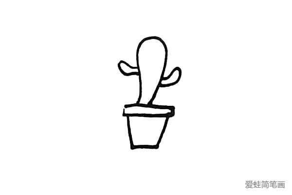 第二步：在花瓶里画上一片较大的茎，两边分别画上一片较小的茎。