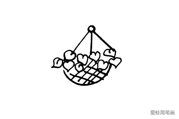 第四步：在篮子里面画上交错的直线来细化篮子上面的纹路。