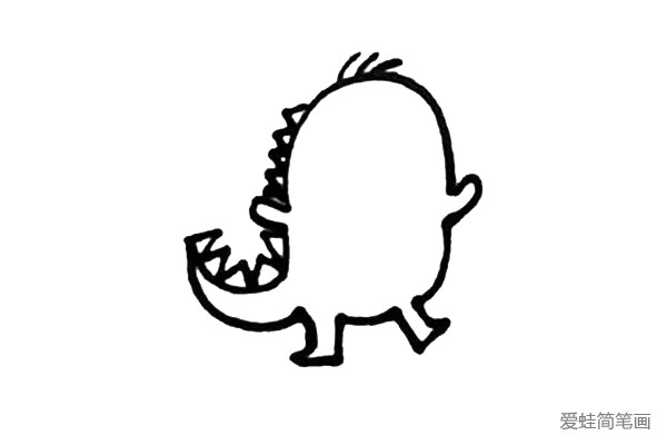 第四步：给小恐龙画上几根头发，再画上一些三角形来表示小恐龙背部凸起的部分。