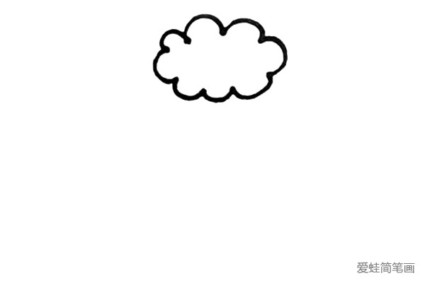 第一步：先画上晴天娃娃头上的云朵。