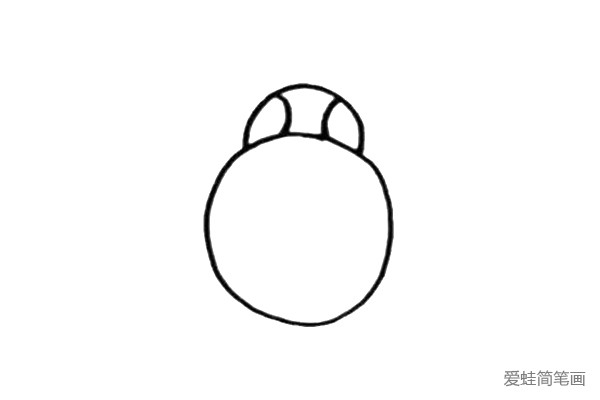 第二步：画上半个圆代表头部，在上边画上眼睛。