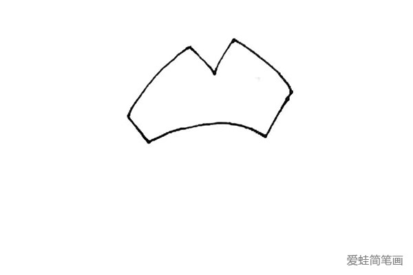 第二步：上面，画上一个有点像字母“M”的形状连接起来。