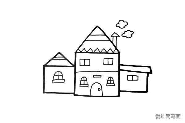 3. 认真仔细的画出房子的细节。