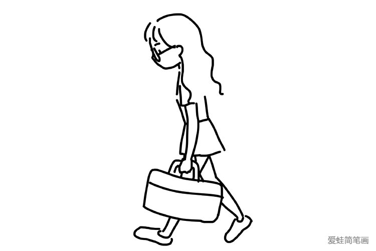 领着行李的小女孩简笔画图片