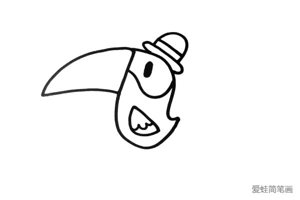2.接着画出大嘴鸟的身体并给他画一顶小礼帽