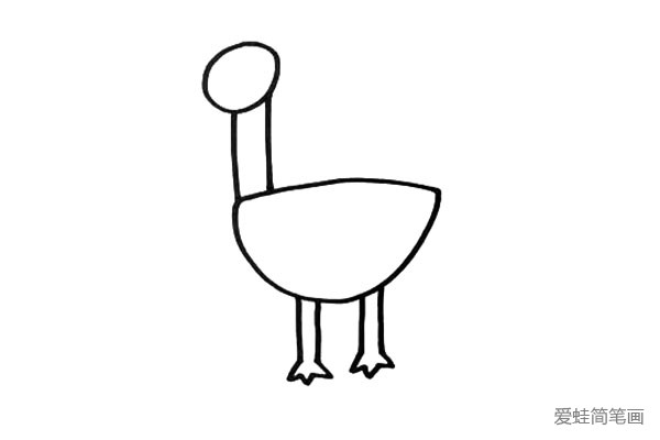 2.接着画出鸵鸟的身体和两只脚。