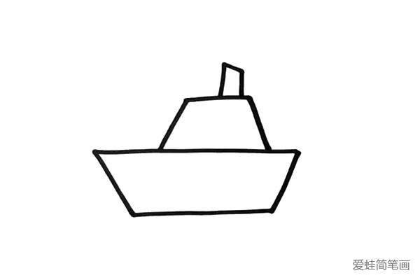 1.首先画出轮船的船体，分为船身、船舱、烟囱