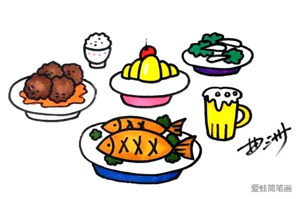 儿童画餐桌上的食物图片